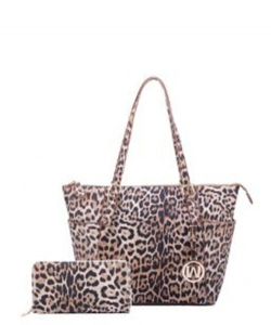 Leopard Shopper Bag with Matching Wallet LE1009WPP TAN